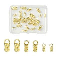 Clotiry 30피스 혼합 스타일 코드 엔드 캡 황동 튜브 크림프 비즈 골든 스레드 엔드 팁 팔찌 목걸이 키체인 주얼리 제작용