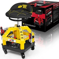 롤링 작업장 의자 캐스터 포함 DO02높이 조절 가능 360도 회전 작업용 좌석 공구 트레이 저장 공간 330파운드 용량 패딩된 정비사 자석 홀드 내구성 강한 파란색, Yellow