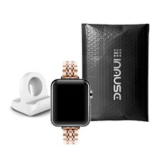 IMMUSE 蘋果手錶金屬錶帶 7/6/SE/5/4/3/2/1+矽膠充電座+調節工具, 玫瑰金(調整工具)+白色(充電座), 42/44mm