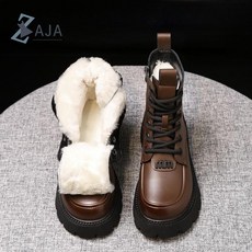 ZAJA 여성 겨울 숏 발목 5cm 키높이 마틴 부츠 가벼운 통굽 미끄럼방지 기모워커