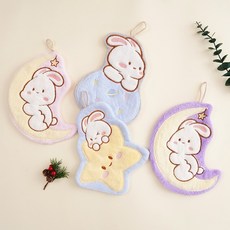 모던시스터즈 부드러운 토끼 캐릭터 핸드 타올 집들이선물 주방 욕실 미니 수건, 퍼플 달, 1개