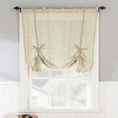 No. 918 Bridget 자수 나뭇잎 쉬어 로드 포켓 창문 타이 업 풍선 가리개 리넨 너비 106.7cm x 길이 160cm 176628 8464797958, 린넨