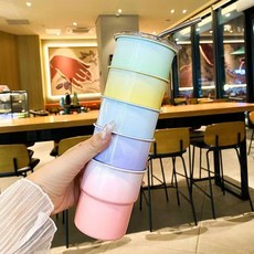 不鏽鋼漸變碗, 不鏽鋼漸變杯（304杯子帶蓋+吸管【黃色, 1個