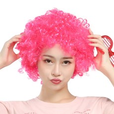 도매파티 뽀글이 가발-파티 파마 코믹 코스프레, 뽀글이 핑크색, 1개