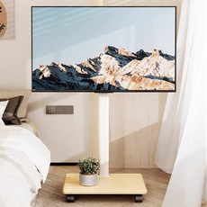 FANOBO 티비 거치대 좌우 조절 가능 티비스탠드 휴대용 tv거치대 25~70인치 이동식tv 적용 40KG 하중 이동식 tv 거치대, 원목색, 1개