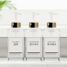 모든집 호텔 욕실 디스펜서 샴푸통 500ml+방수라벨 3구 세트, 1세트, 욕실세트_500ml(투명용기+골드펌프+한글3종)