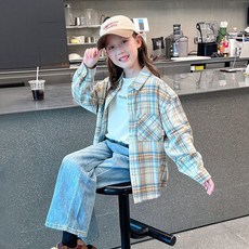 兒童格紋襯衫，春秋款，寬鬆百搭