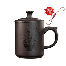 台灣暢銷 葫蘆茶葉罐禮盒 陶瓷哥窯汝窯紫砂 中號密封儲存罐 茶葉包裝盒 茶杯高檔, 紫砂茶杯-蘭400毫升, 1個