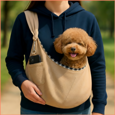 우핑펫 어깨 푹신 안전고리 강아지 슬링백, 라이트 베이지, 1개