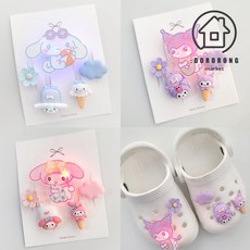 산리오 신발 꾸미기 LED 세트 시나모롤 슬리퍼, 플라워 레드, 1개