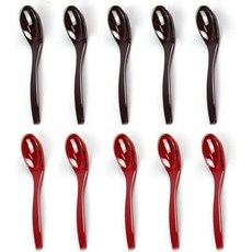 일본 직배송 Bookwarm ABS 플라스틱 스푼 10개 세트 2가지 색상 - 주스 커피 디저트 케이크용 가볍고 내구성이 뛰어나며 세련된 디자인 가정 및 상업용으로 사용 가능 진, 1)5 x Dark Brown  5 x Red