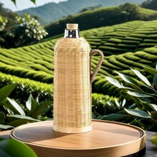 純手工竹編保溫壺 家用復古熱水瓶 茶室老式竹制保溫瓶玻璃內膽, 【毛竹竹青綠+精細】#2.0升/白膽, 1個
