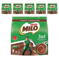 MILO 3 인 1 밀크초콜릿 코코아 파우더, 33g, 14개입, 6개