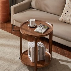 이동식 우드 호텔 와인 트롤리 원목 원형 협탁 카트 웨건 2단 나무, A. 더블 레이어 원형 사이드 테이블 분리