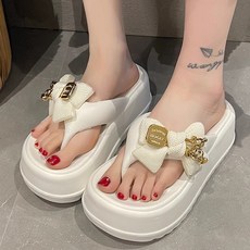 스타일럭 키높이 6cm 곰돌이 리본 리커버리 쪼리 편한 슬리퍼 여성 플립플랍