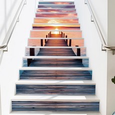 PLIGREAT 15 스트립 계단 라이저 데칼 일몰 풍경 통로 필 앤 스틱 계단 스티커 18cm x 99.1cm(7.1 x 39인치) 자체 접착 비닐 꽃 계단 벽화 장식 홈 호, PLIGREAT 15 스트립 계단 라이저 데칼 일몰 풍