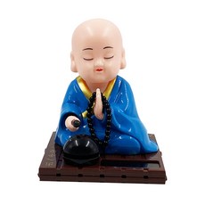 DFMEI 太陽能小和尚汽車創意擺件點頭國潮敲木魚公仔車載飾品, 1個, 藍衣師傅:小號