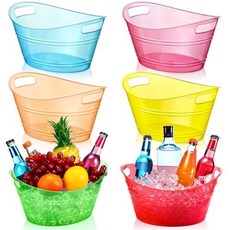 Meekoo 손잡이가 달린 플라스틱 아이스 버킷 벌크 6개 4.5L 타원형 보관 통 대용량 음료 버킷 부활절 여름 파티 바 와인 맥주 샴페인 병 쿨러용4.5L 금속, 멀티컬러