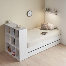 [에보니아] 피아 파티션 책장형 수납 침대프레임 슈퍼싱글/퀸 (매트 옵션선택), 1_SS_서랍형_매트제외