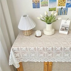 커버원 빈티지 감성 플라워 베이지 레이스 식탁 매트, 1개, 90*90cm, 화이트