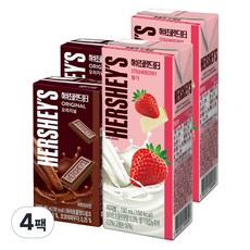 허쉬 초콜릿 드링크 2종 2개씩(초콜릿+딸기), 4팩, 190ml
