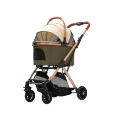 寵物推車：輕巧舒適時尚安全，愛犬兜風好選擇，寬敞空間透氣網布，可拆卸清洗, 軍綠色-LH500, 1個