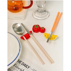 수박 토마토 수저 젓가락 받침 세트 수저 포크 젓가락 청결 깨끗 받침대, 1개