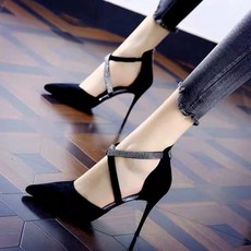 여성 패션 뒷지퍼 크로스 스트랩 큐빅 스틸레토 하이힐 7cm 9cm