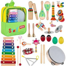 스토이즈 용 악기 세트 35세 목재 타악기 장난감 실로폰 마라카스 드럼 삼각형 포함, Wood, 34 pcs set