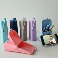 와이드오픈 스탠드 실리콘 필통, 1개, 스카이블루