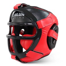 복싱 헤드기어 페이스 격투 장비 스포츠 권투 스파링 보호 마스크, L, 투톤블랙앤레드헤드가드+페이스마스크, 1개