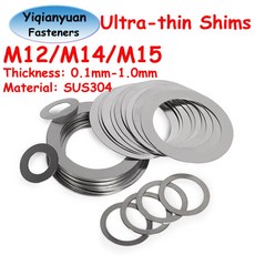YIQIA UAN M12 M14 M15 DIN988 SUS304 스테인레스 스틸 조정 와셔 초박형 일반 플랫 가스켓, 10Pcs M14x20x1.0