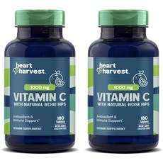 Heart & Harvest 1000mg 비타민 C 내추럴 로즈 힙 포함 타블렛, 2개, 180정 2개, 180정
