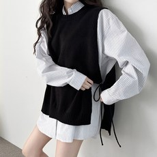 바이단미 MADE 여성 니트 베스트 스웨터 슬리브리스 레이어드 옆트임 스트링 루즈핏 조끼