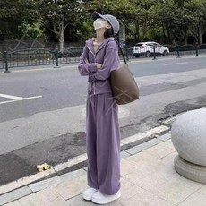 運動套裝女 2025秋季新款 韓版寬鬆休閒衛衣闊腿褲兩件套