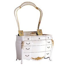 艾麗絲3.6尺法式白色金邊斗櫃鏡台，臥室化妝桌，收納梳妝台，法式風格，精緻雕花