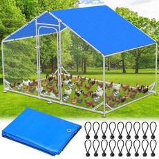 Nuanchu 닭장 커버 방수 및 자외선 30.5 x 1.9m(11.3 6.3피트) 겨울용 치킨 런 커버 18개의 볼 번지 코드 쿠퍼 방수포 쉐이드 천 대형 코퍼 워크 인, 블루