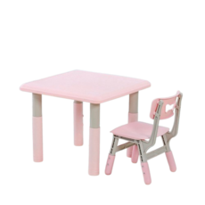 粉色兒童可調節書桌椅組合，寶寶學習桌，安全環保材質，寬敞桌面設計, 粉色升降桌 贈1椅