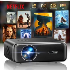 [Built-in Official Apps/4K Support] Smart Outdoor Projector with WiFi and Bluetooth 800ANSI Movie, Standard, 블랙