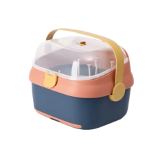 手提奶瓶收納箱 奶瓶收納櫃 奶瓶晾乾架 碗筷瀝水籃 新款PP外出便攜奶瓶箱 奶瓶置物箱 多功能, 藍粉, 1套(10支架+收納筒)