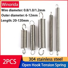2Pcs 와이어 직경 0.8mm 스테인레스 스틸 오픈 후크 인장 스프링 드래프트, 02 1.0mm, 01 8mm, 08 25mm