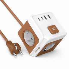 [2026년형]폭스룸 USB C타입 4000W 고출력 가전 안심사용 큐브 멀티탭, 1개, 브라운, 1.8m