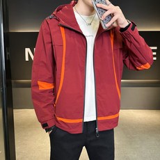 連帽沖鋒衣夾克男 - 2026新款舒適休閑寬松百搭潮流外套, M 建議體重（45-62.5 公斤）, 紅色