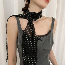 無品牌 高級感絲巾 女長條波點玫瑰花圍脖飄帶百搭系脖