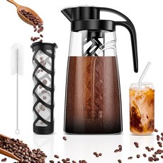 콜드 브루 커피 메이커 70온스2100ml BPA 프리 트리탄 피처 아이스 및 티 브루어 100 누수 방지 재사용 가능한 메쉬 필터 청소 용이 블랙, 1