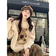 梨卡 女裝 針織上衣 卡通小熊寬鬆毛衣 顯瘦套頭針織衫 秋冬新品