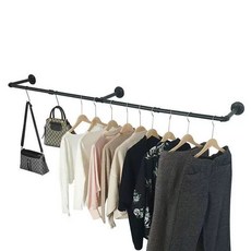 Nexre 철제 벽걸이 행거 파이프 산업용 매장용 가정용 의류 벽행거 다용도 시스템행거, 블랙