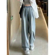 Yellwel 여름용 여성 루즈핏 와이드 팬츠 빅사이즈 편안한 허리 통바지 DJP