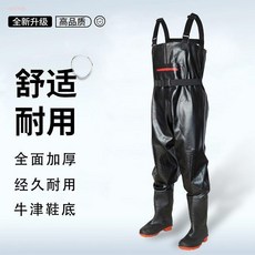 加厚耐磨防水釣魚涉水褲 護膝款, 全新升級前後加高設計-大口袋護膝款【黑色,40 碼靴子-標準碼