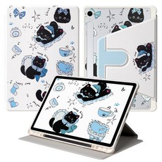 DUNNO 360도 회전 가능 패턴 디자인 아크릴 삼성 탭 케이스, 1개, 6-Graffiti Black Cat